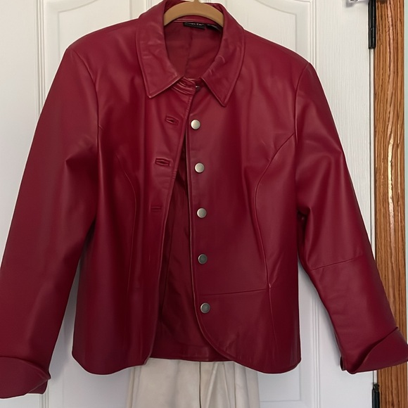 Women's Red Leather Jacket - Picture 2 of 2